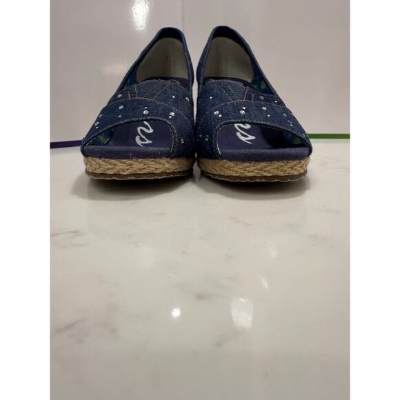 Skechers Denim & Sparkles Wedge Peep Toe Heels Size 7.5 Excellent Condition - Picture 4 of 8